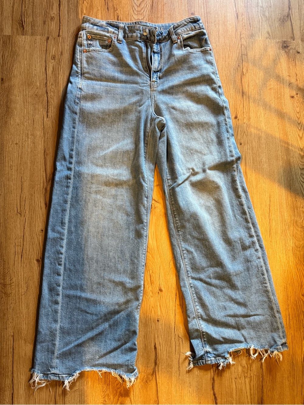 American Eagle Size 2 Light Baggy Wide-Leg Frayed Hem Jeans